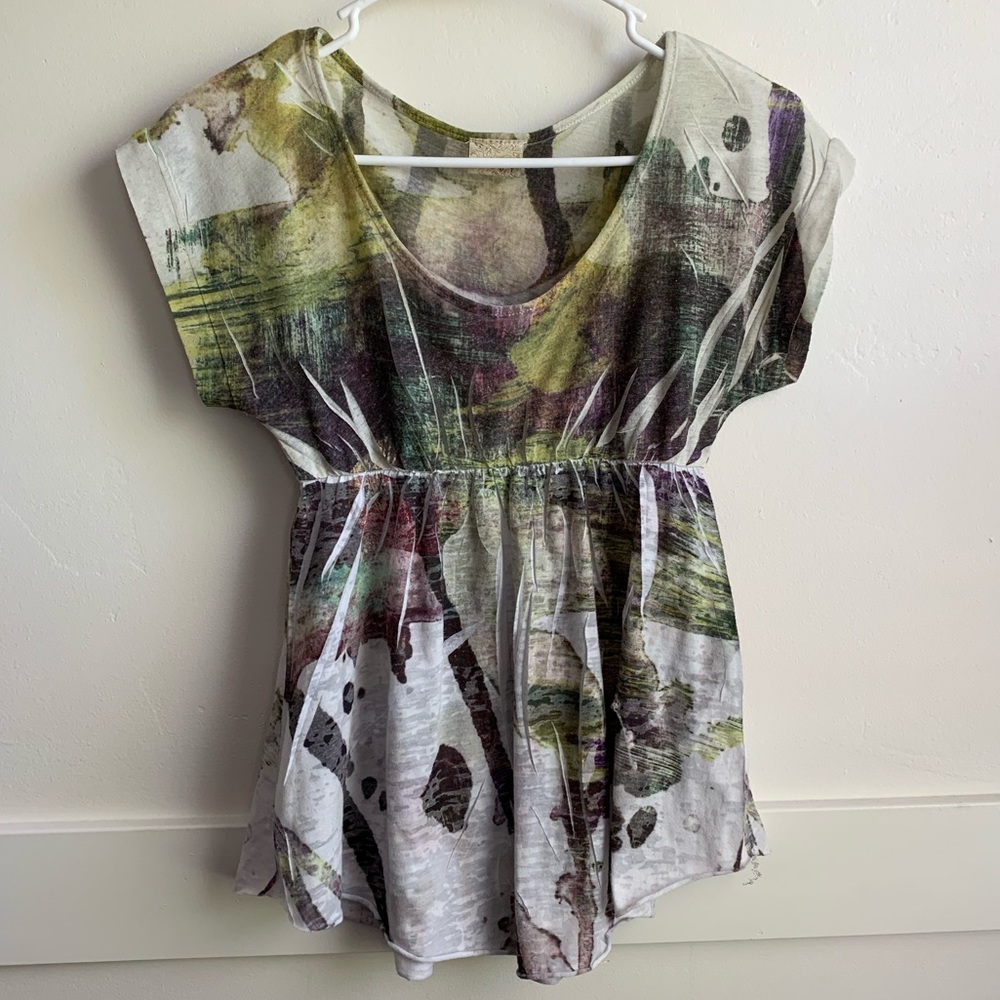 Daytrip Multicolor Abstract Scoop Neck Short Sleeve Shirt - Picture 1 of 4